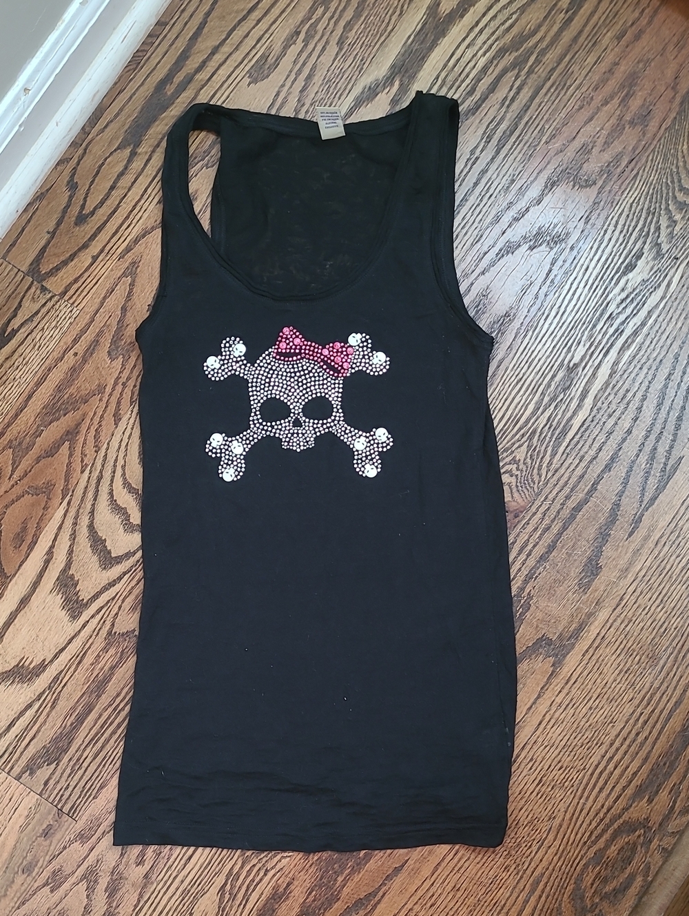 Black Tank Top with Pink Bow Skull Design Size M